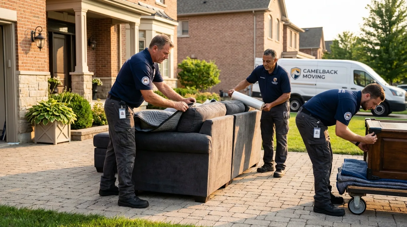 Large estate moving crew wrapping furniture in Hillsdale, MI