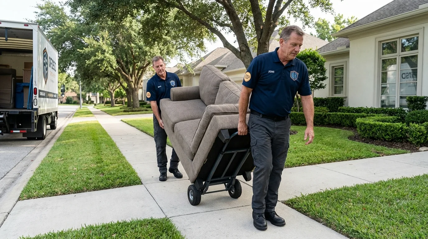 Local residential moving crew loading furniture in Hillsdale, MI